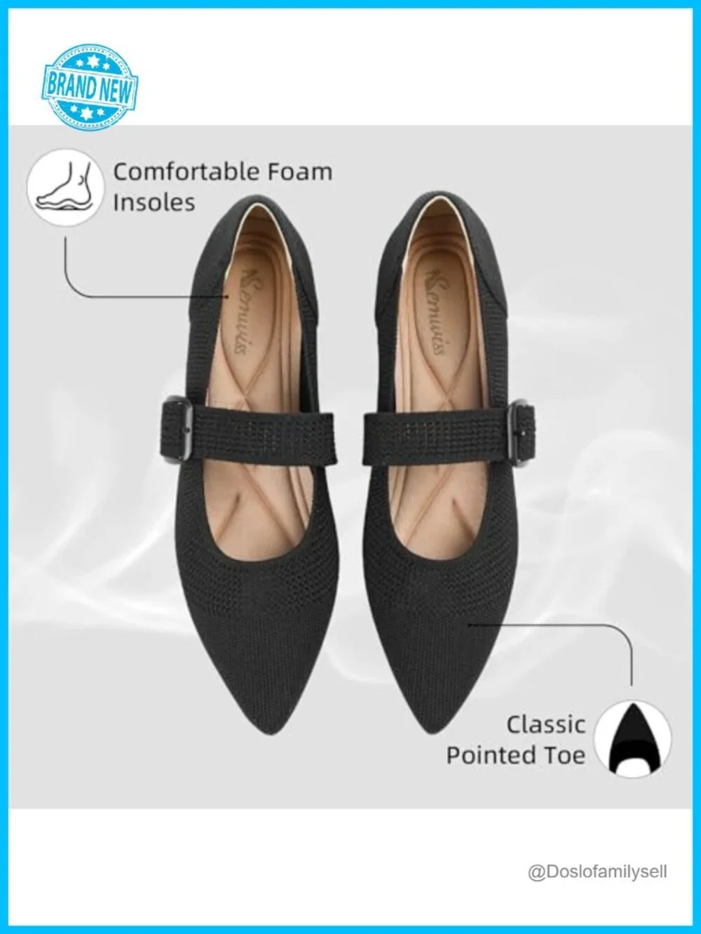 Mary Jane Ballet Flats Pointed Toe Adjustable Strap Buckle Comfortable Women's